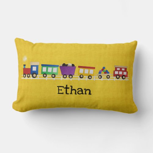 Personalized Yellow Train Lumbar Pillow