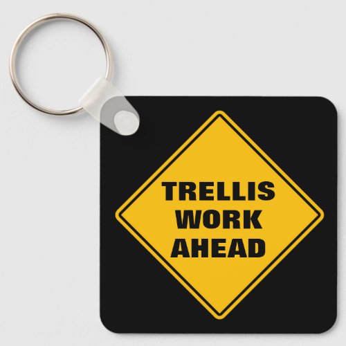 Personalized yellow trellis work ahead road sign keychain