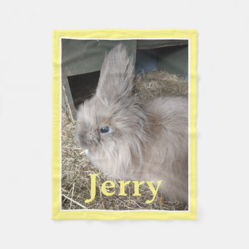 Personalized Yellow Trim Pet Bunny Photo and Name Fleece Blanket