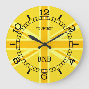 Personalized Yellow Union Jack British Flag Dial Large Clock