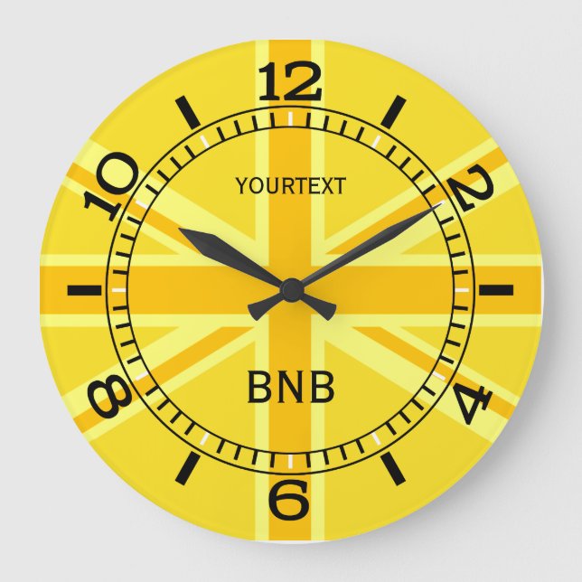 Personalized Yellow Union Jack British Flag Dial Large Clock (Front)