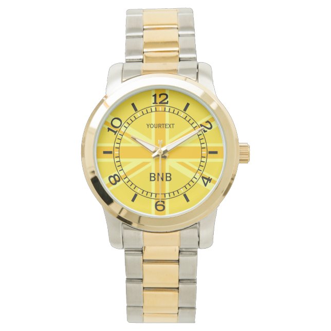 Personalized Yellow Union Jack British Flag Dial Watch (Front)