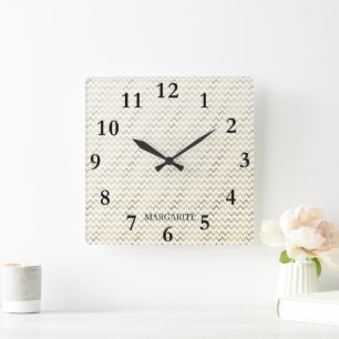 Personalized yellow "v" design square wall clock