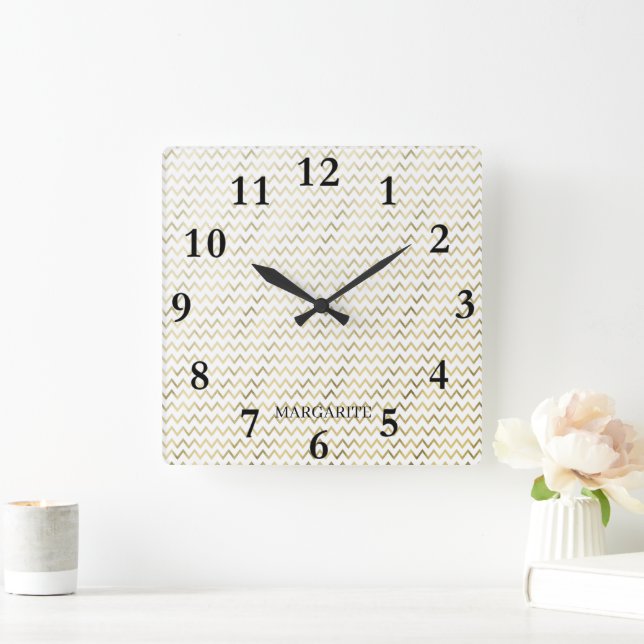 Personalized yellow "v" design square wall clock (Home)