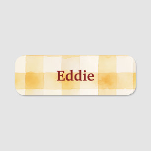 Personalized Yellow Watercolor Checkerboard Floral Name Tag