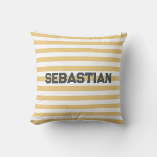 Personalized Yellow & White Cabana Stripe Pillow 
