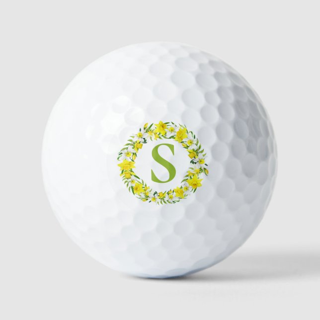 Personalized Yellow White Daffodil Garland Golf Balls (Front)