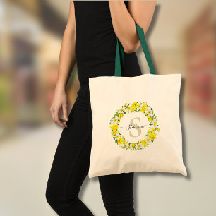 Personalized Yellow White Daffodil Garland Tote Bag
