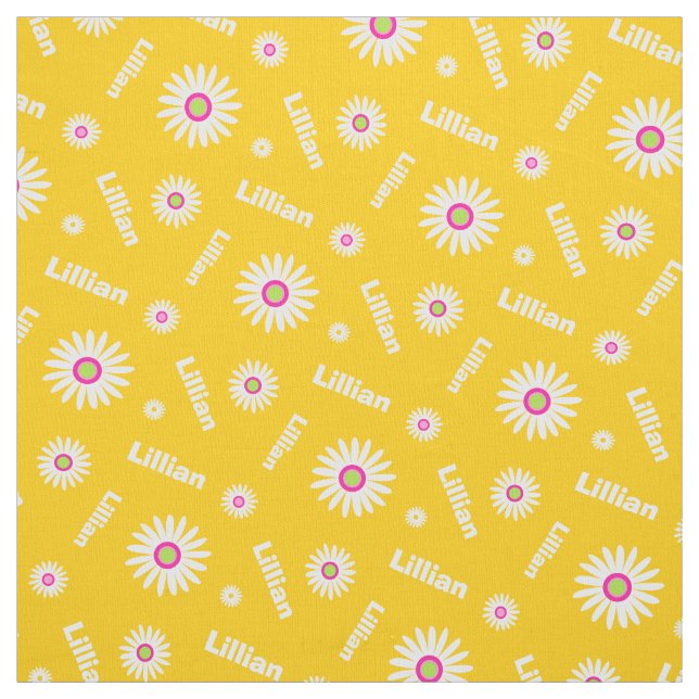 Personalized yellow white daisy name pattern fabric (Swatch)