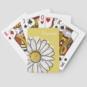Personalized Yellow & White Daisy Poker Cards 