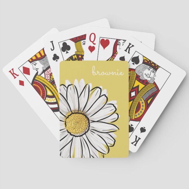 Personalized Yellow & White Daisy Poker Cards  (Back)