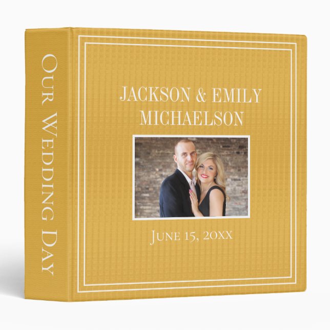 Personalized Yellow White Photo Wedding Album 3 Ring Binder (Front/Spine)