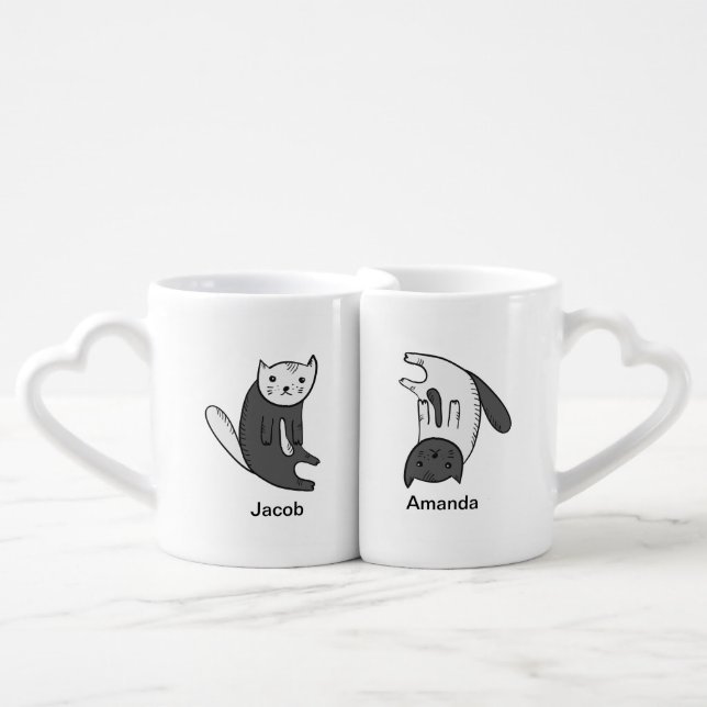 Personalized Yin Yang Cat Matching Couple Mug Set (Front Nesting)