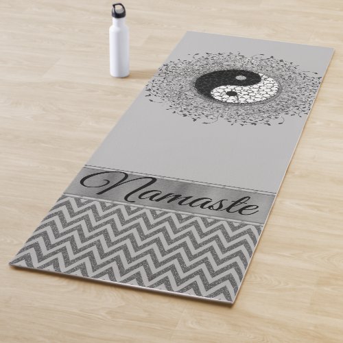 Personalized Yin Yang Chevron Silver Yoga Mat