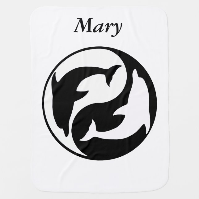 Personalized Yin Yang Dolphins Baby Blanket (Front)