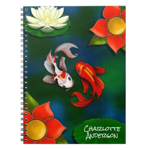 Personalized Yin Yang Koi Fish White Lotus Pond Notebook