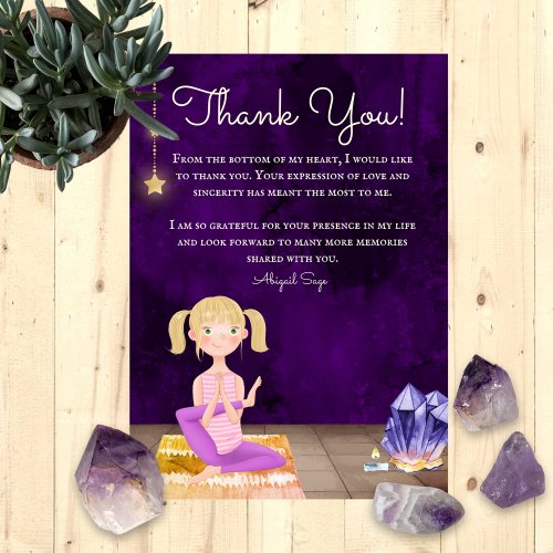 Personalized Yoga Girl Meditation and Crystals Thank You Card