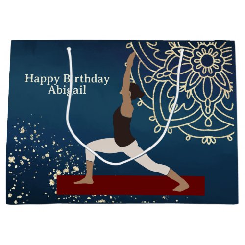 Personalized Yoga Gold Blue Red Mandala Birthday Large Gift Bag