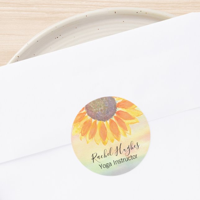 Personalized Yoga Instructor Sunflower Classic Round Sticker (Creator Uploaded)