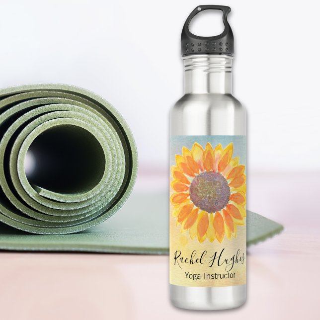 Personalized Yoga Instructor Sunflower Stainless Steel Water Bottle (Creator Uploaded)