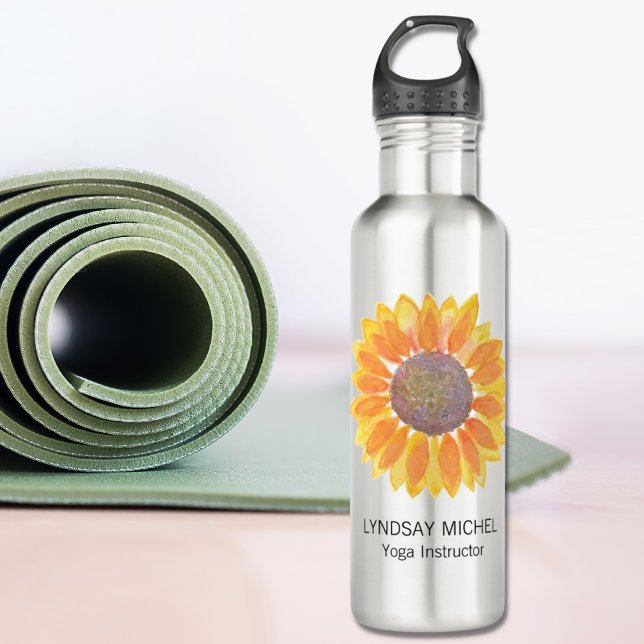 Personalized Yoga Instructor Sunflower Stainless Steel Water Bottle (Creator Uploaded)