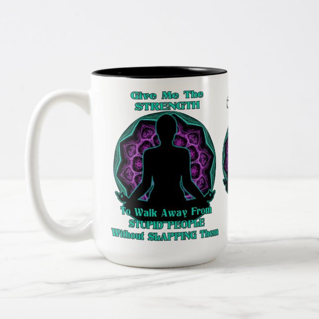 Personalized Yoga Mandala Humor White Two-Tone Coffee Mug (Left)