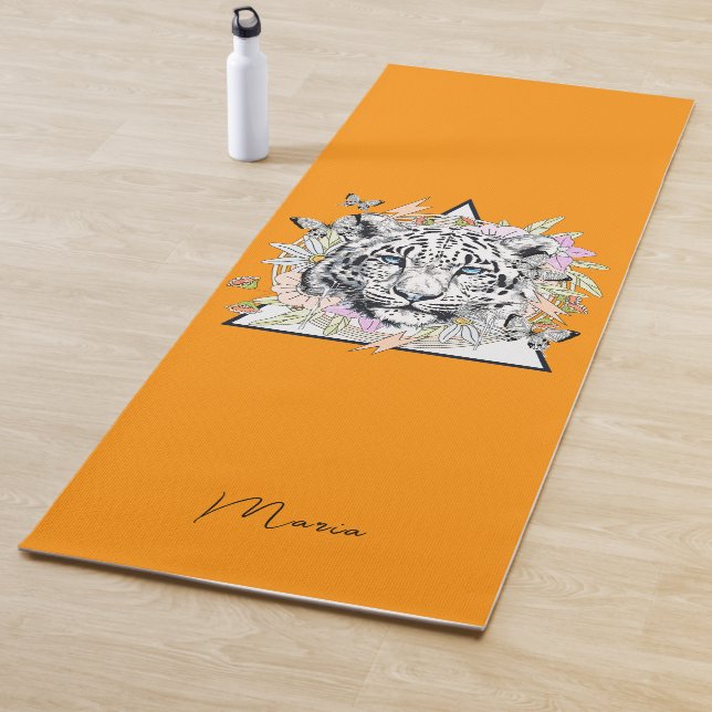 Personalized Yoga Mat Custom Name White Tiger (In Situ)