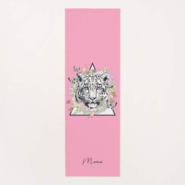 Personalized Yoga Mat Custom Name White Tiger (Front)