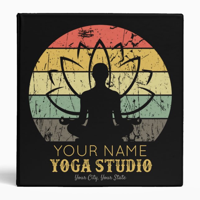 Personalized Yoga Studio Fitness Instructor Guru  3 Ring Binder (Front)