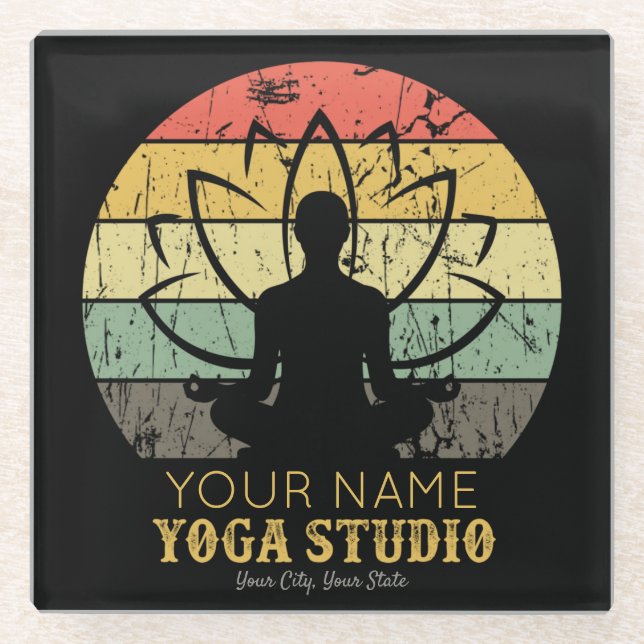 Personalized Yoga Studio Fitness Instructor Guru  Glass Coaster (Front)