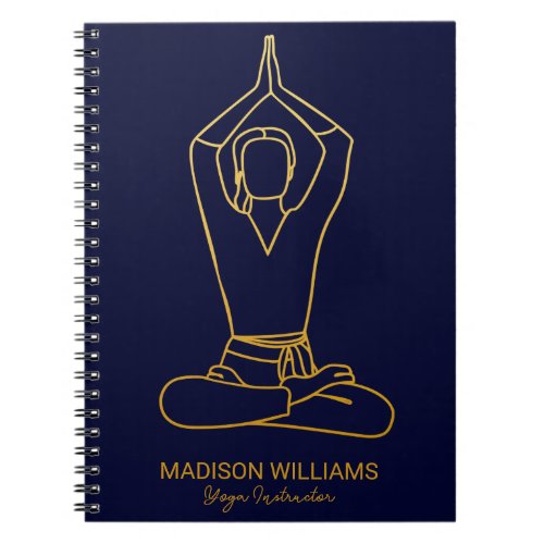 Personalized Yoga Teacher Navy Gold Modern Minimal Notebook