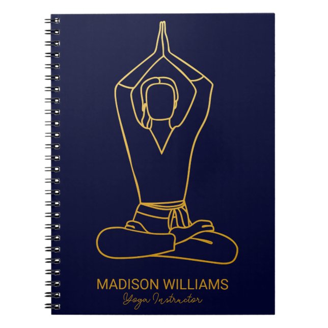 Personalized Yoga Teacher Navy Gold Modern Minimal Notebook (Front)