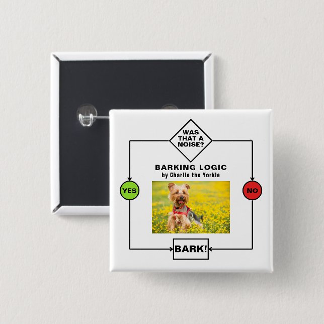 Personalized Yorkie Dog Barking Logic Photo Name Button (Front & Back)