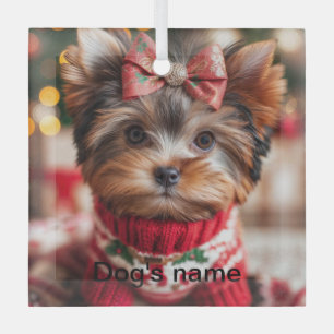 Personalized Yorkie Glass Ornament