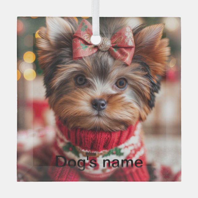 Personalized Yorkie Glass Ornament (Front)