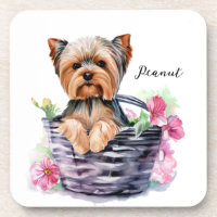 Personalized Yorkie in the Basket Watercolor Art