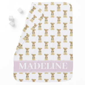 Personalized Yorkie Yorkshire Terrier Pink & White Baby Blanket
