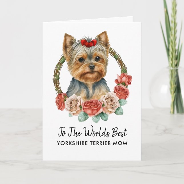 Personalized Yorkshire Terrier Mom Mothers Day Holiday Card (Front)