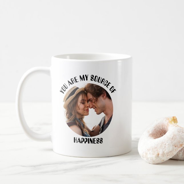 Personalized You Are My Source of Happiness Photo Coffee Mug (With Donut)
