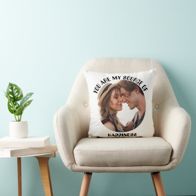 Personalized You Are My Source of Happiness Photo Throw Pillow (Chair)