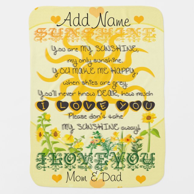Personalized You are My Sunshine Baby Blanket (Front)