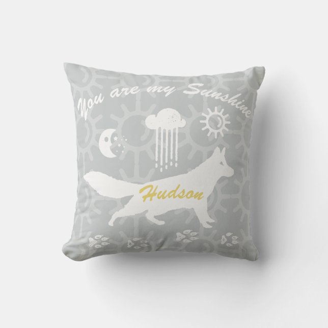 Personalized You Are My Sunshine Fox Tracks Throw Pillow (Front)
