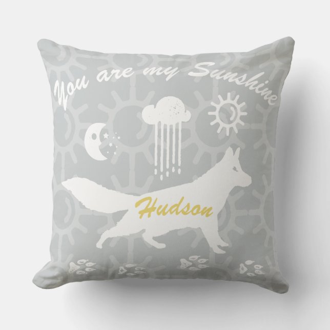 Personalized You Are My Sunshine Fox Tracks Throw Pillow (Front)