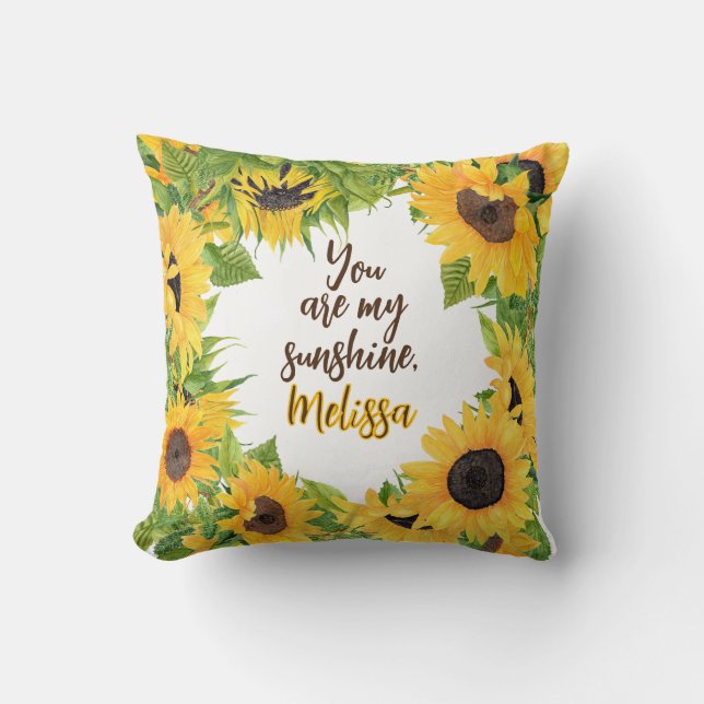Personalized You are my Sunshine Sunflower Throw Pillow (Front)