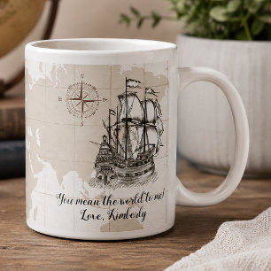 Personalized You Mean the World to Me Nautical Giant Coffee Mug