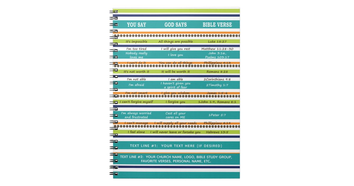 Personalized YOU SAY / GOD SAYS Bible Verses Notebook | Zazzle