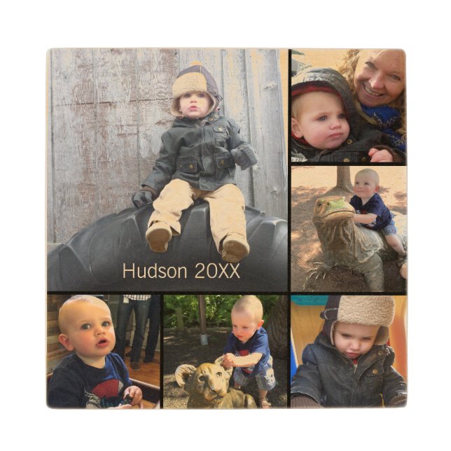 Personalized Your Baby Photo Collage Wood Coaster (Front)