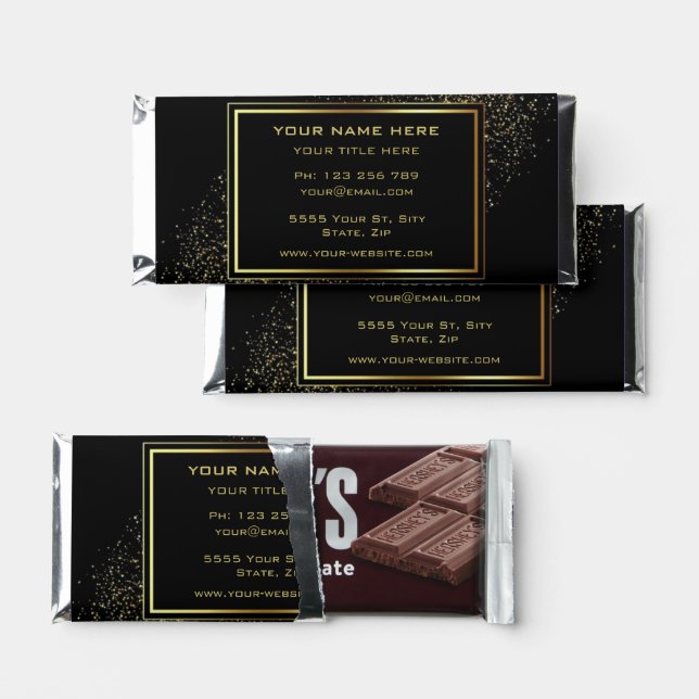 Personalized Your Business Card Design Black Gold Hershey Bar Favors (Front)