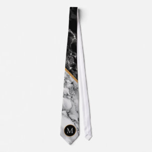 Personalized Your Letter Black White Marble Tie