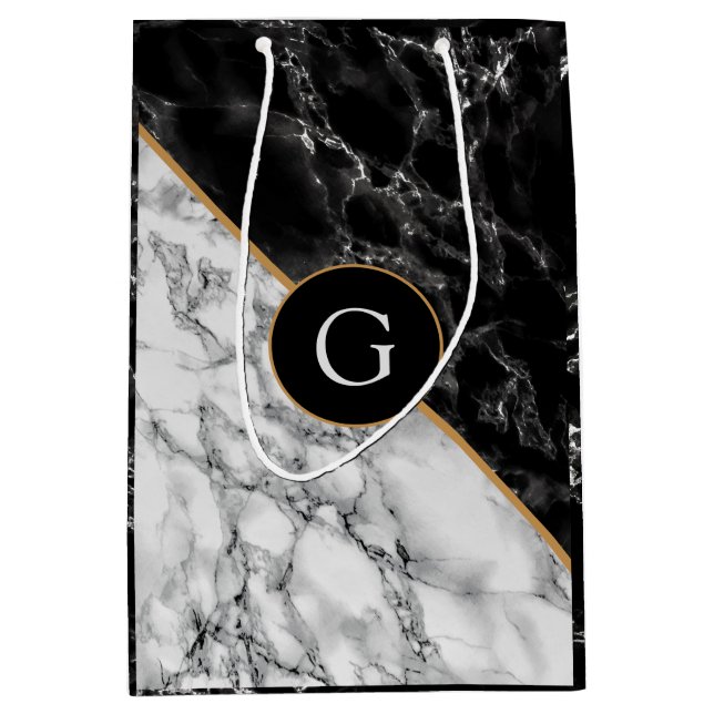 Personalized Your Letter Gift Bag Marble Design (Front)